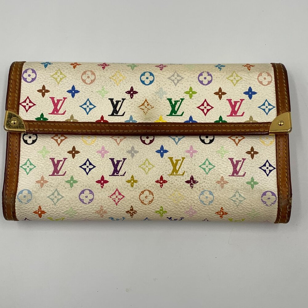Authentic Louis Vuitton Multicolor Porte Tresor International White Long Wallet